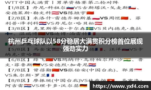 杭州乒乓球队以58分稳居大满贯积分榜首位展现强劲实力